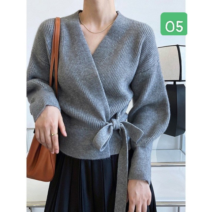 HA194 - ÁO LEN VẠT CHÉO THẮT NƠ CÁCH ĐIỆU