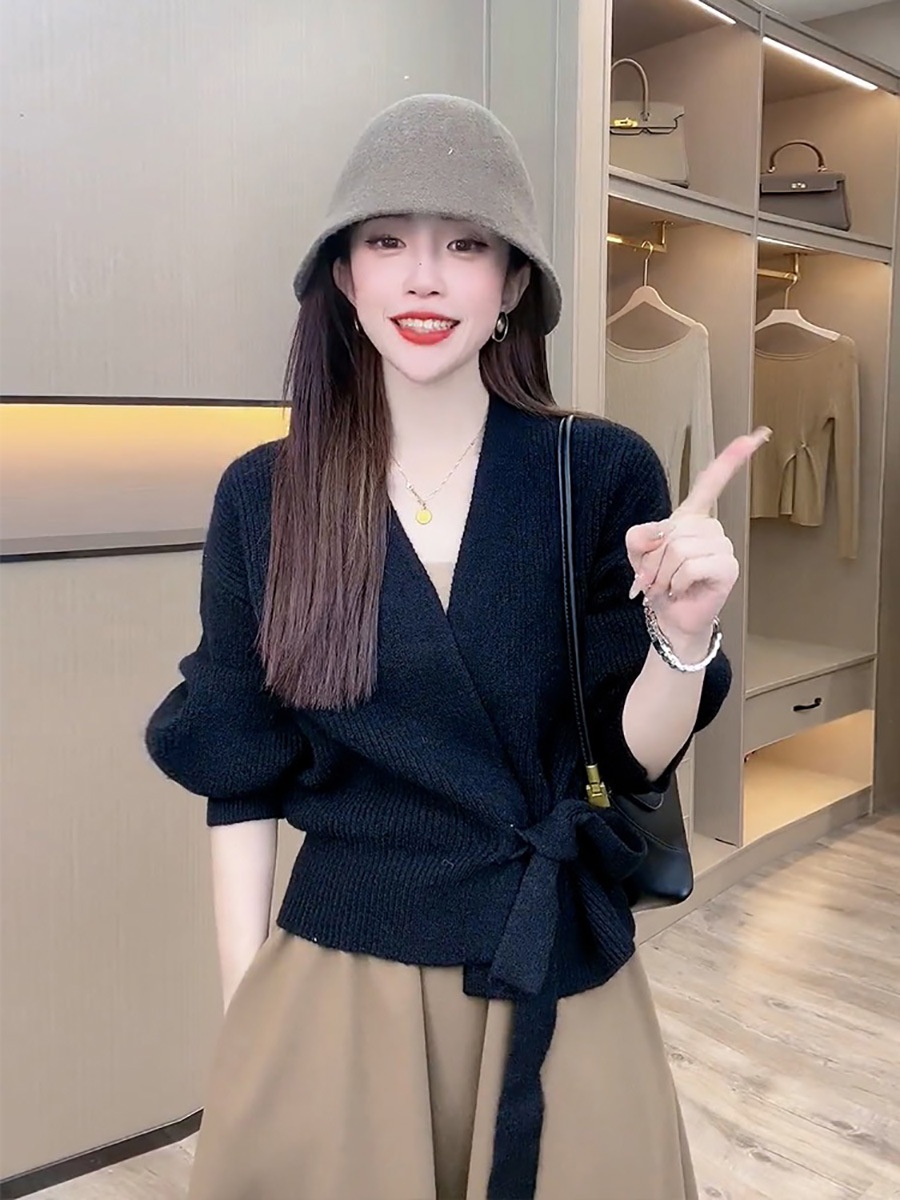 HA194 - ÁO LEN VẠT CHÉO THẮT NƠ CÁCH ĐIỆU