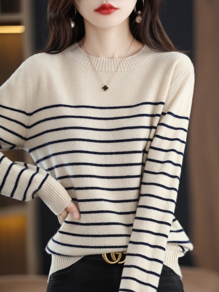 HA2593 - ÁO LEN KẺ NỮ CỔ TRÒN