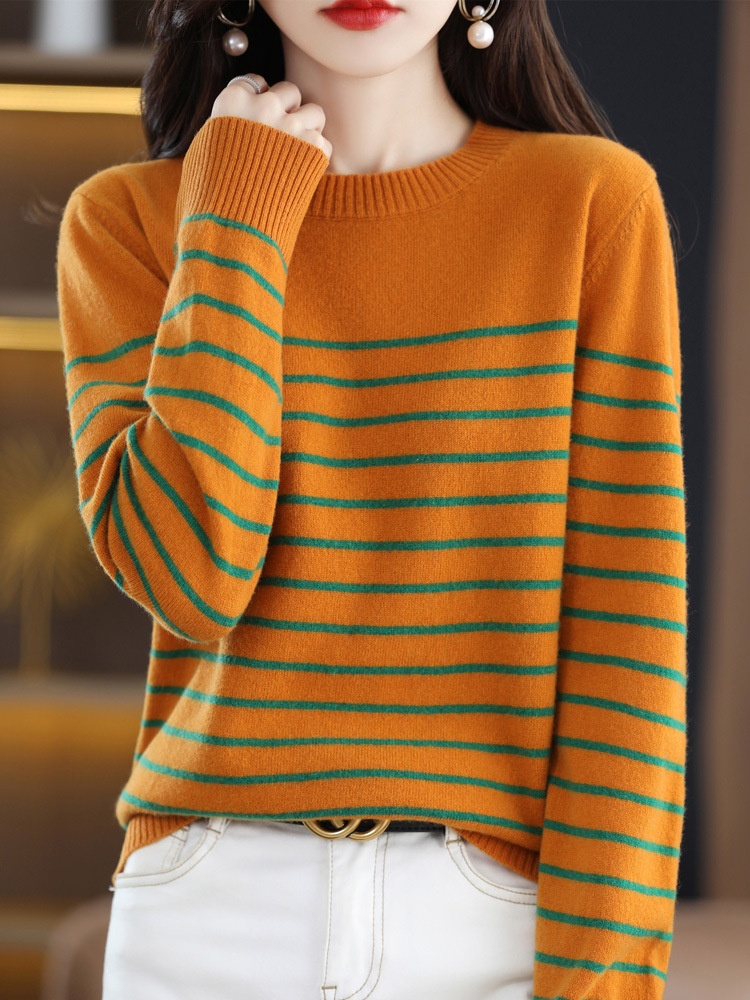 HA2593 - ÁO LEN KẺ NỮ CỔ TRÒN
