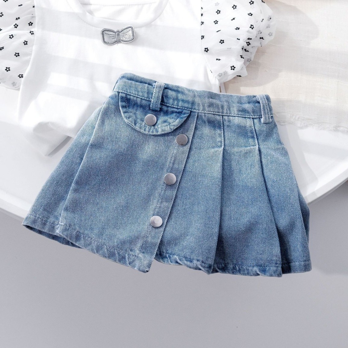 HA3103 - CHÂN VÁY JEAN XẾP LY CHO BÉ