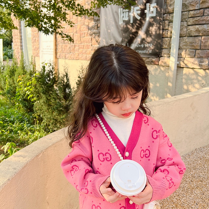 HH12109 - ÁO LEN CARDIGAN HỒNG CHO BÉ GÁI