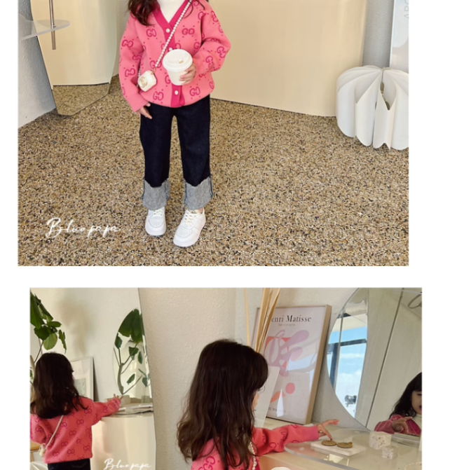 HH12109 - ÁO LEN CARDIGAN HỒNG CHO BÉ GÁI
