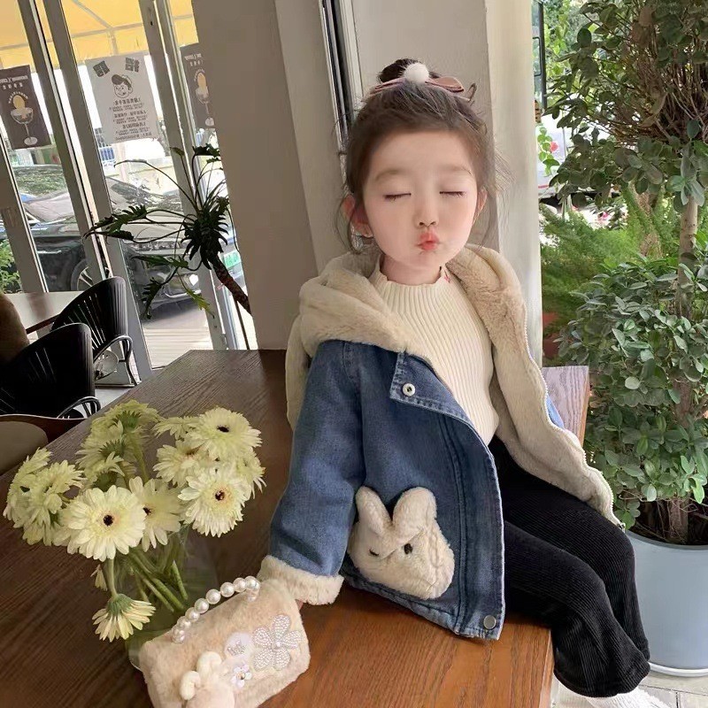 HA17118 - ÁO KHOÁC TAI THỎ LÓT LÔNG DENIM
