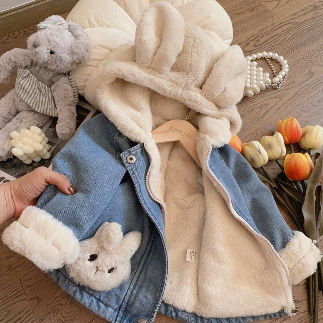 HA17118 - ÁO KHOÁC TAI THỎ LÓT LÔNG DENIM