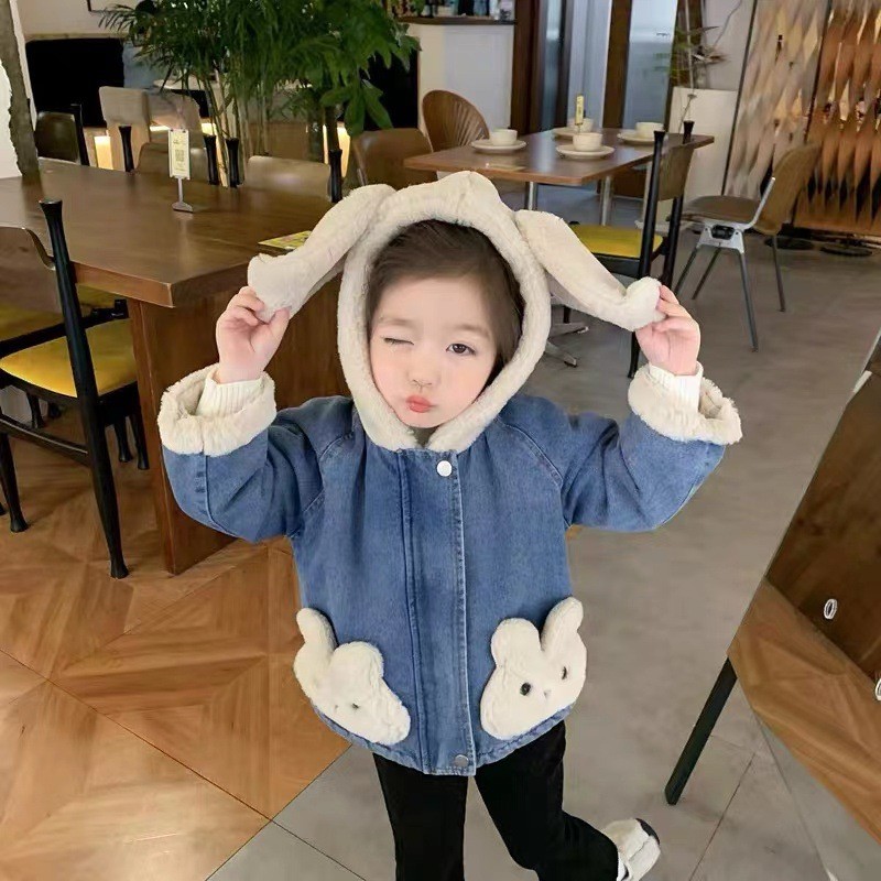 HA17118 - ÁO KHOÁC TAI THỎ LÓT LÔNG DENIM