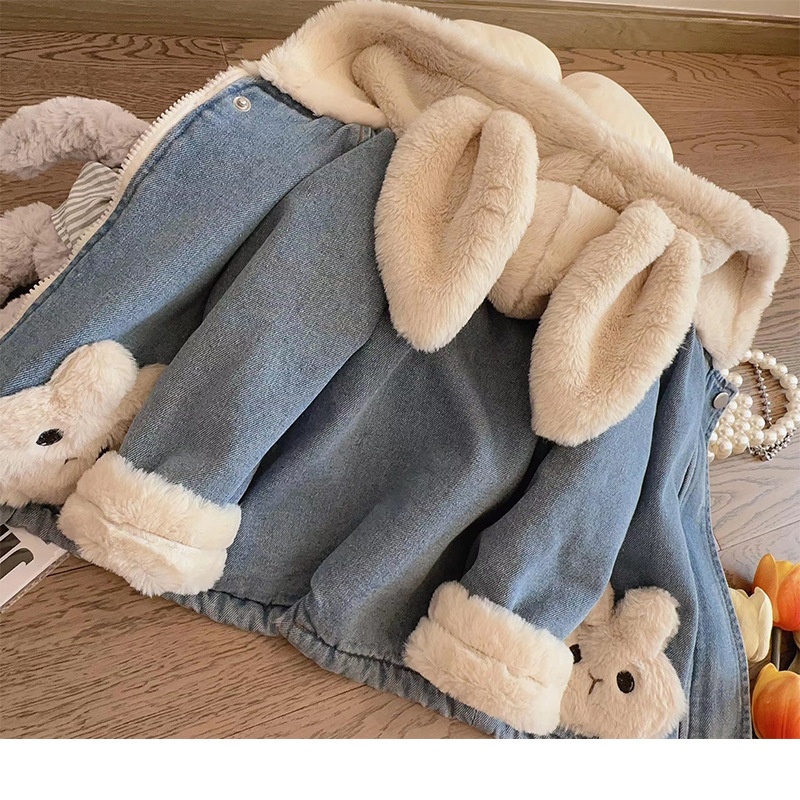 HA17118 - ÁO KHOÁC TAI THỎ LÓT LÔNG DENIM