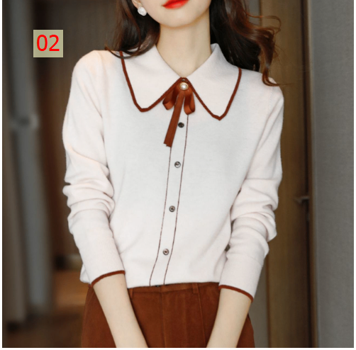 HH1125 - ÁO LEN CỔ NƠ CÀI CÚC GIẢ