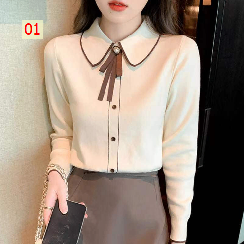HH1125 - ÁO LEN CỔ NƠ CÀI CÚC GIẢ
