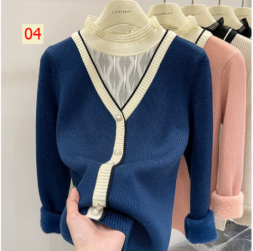 HH4122 - ÁO LEN LÓT LÔNG CỔ REN NỮ