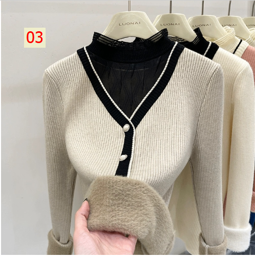 HH4122 - ÁO LEN LÓT LÔNG CỔ REN NỮ