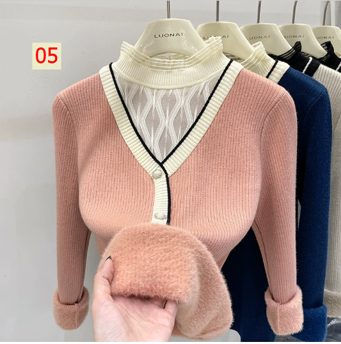 HH4122 - ÁO LEN LÓT LÔNG CỔ REN NỮ