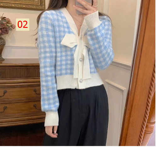 HH9126 - ÁO LEN KẺ NƠ NGỰC CÚC ĐÁ