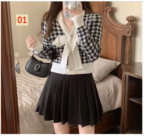 HH9126 - ÁO LEN KẺ NƠ NGỰC CÚC ĐÁ