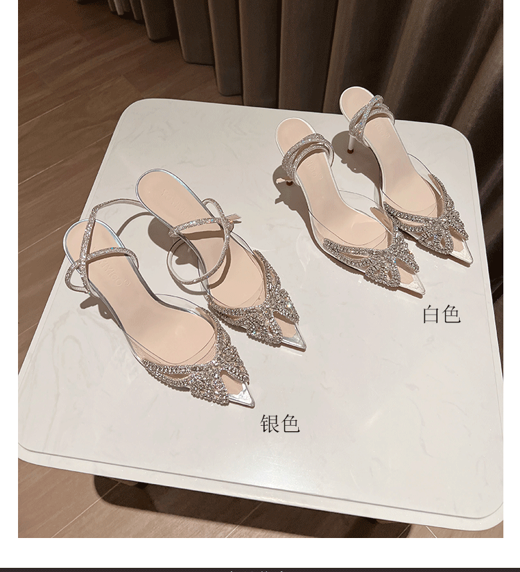 HA11121 - GIÀY CAO GÓT MŨI NHỌN ĐÍNH NƠ ĐÁ