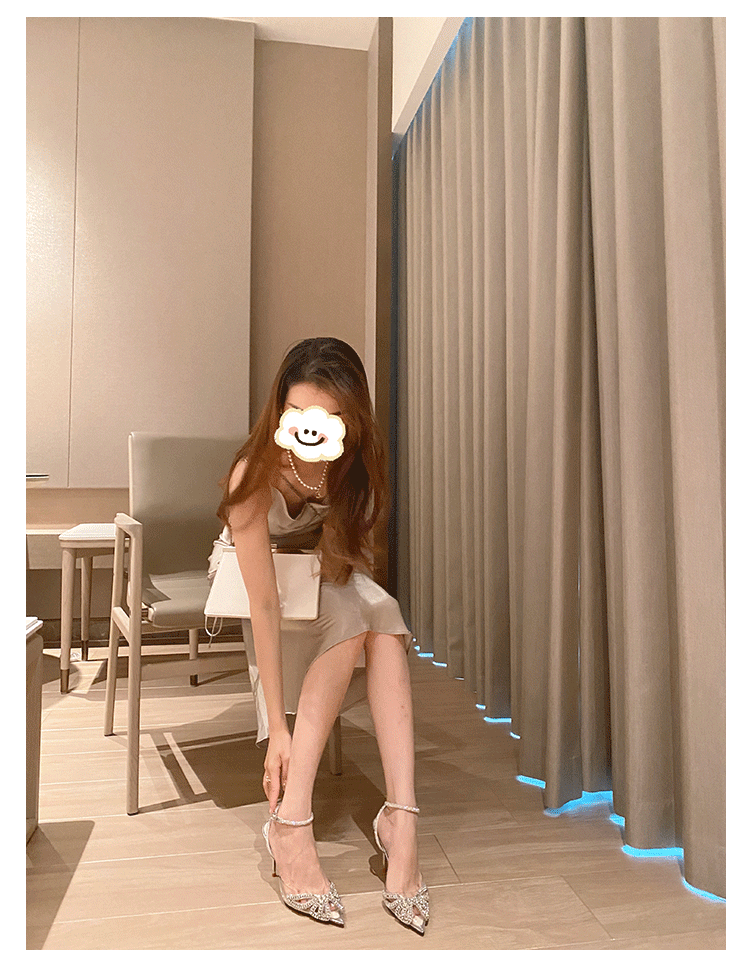 HA11121 - GIÀY CAO GÓT MŨI NHỌN ĐÍNH NƠ ĐÁ