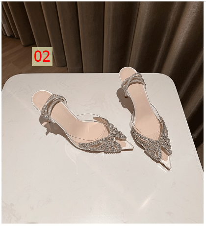HA11121 - GIÀY CAO GÓT MŨI NHỌN ĐÍNH NƠ ĐÁ