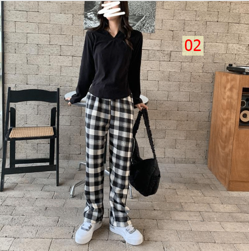 HH24127 - QUẦN ỐNG RỘNG KẺ CARO LÓT LÔNG