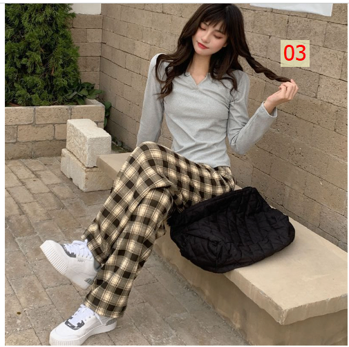 HH24127 - QUẦN ỐNG RỘNG KẺ CARO LÓT LÔNG