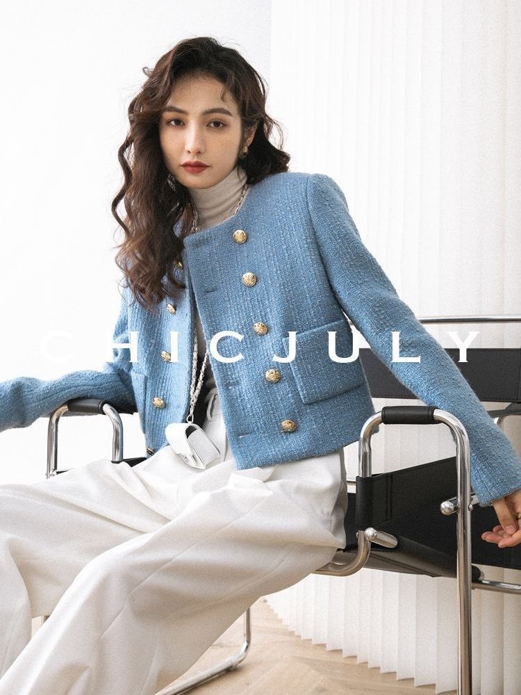 24HH71.10 - ÁO KHOÁC DẠ TWEED XANH PASTEL