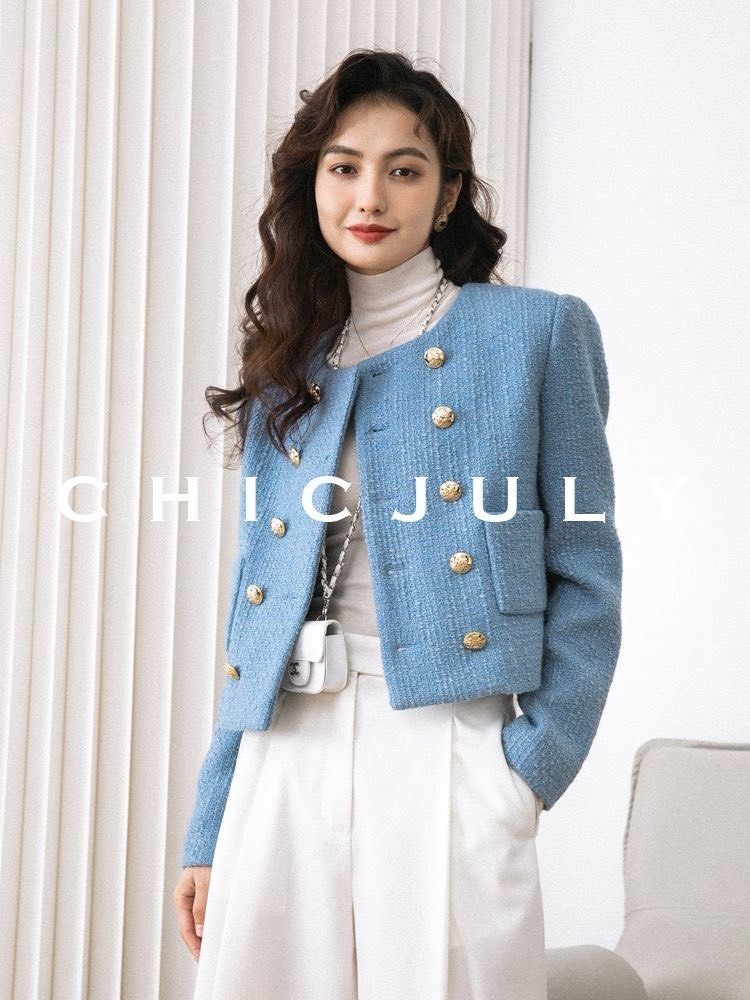 24HH71.10 - ÁO KHOÁC DẠ TWEED XANH PASTEL