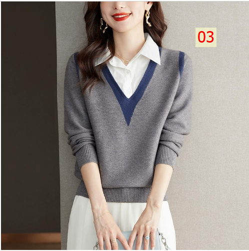 24HH91.16 - ÁO MIX CỔ SƠ MI