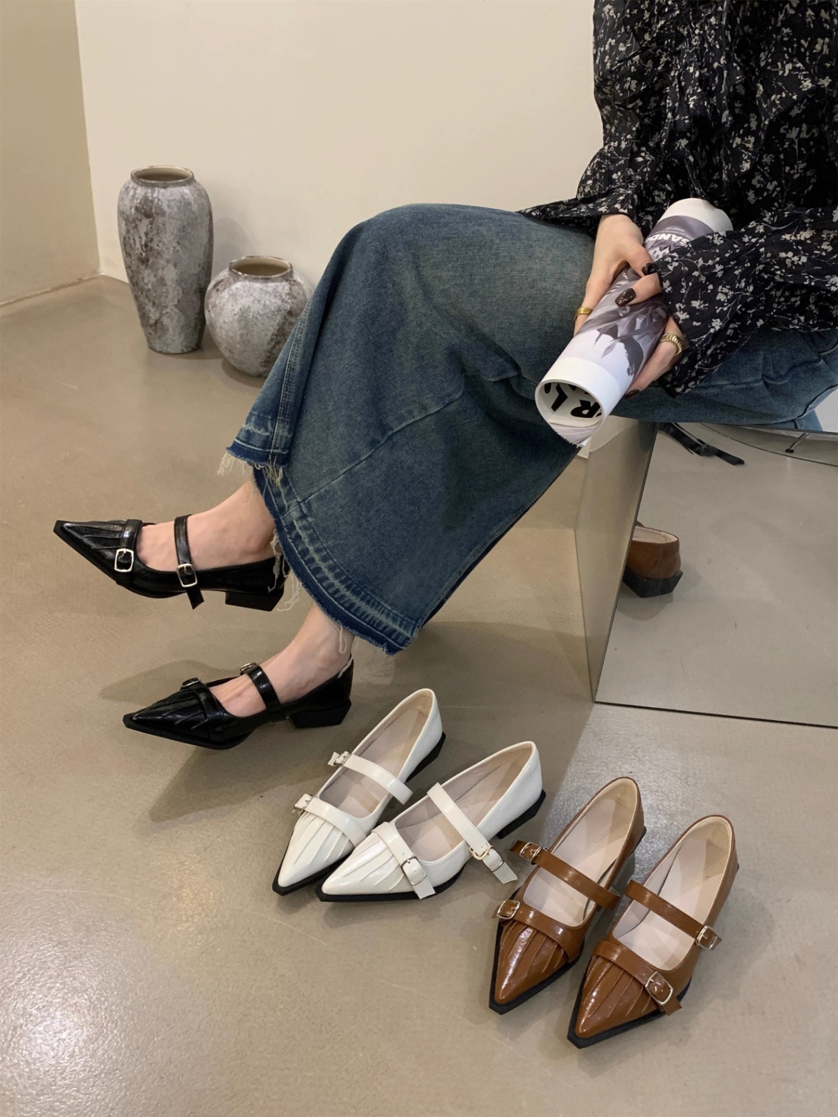 24HH101.12 - GIÀY MARY JANE MŨI NHỌN