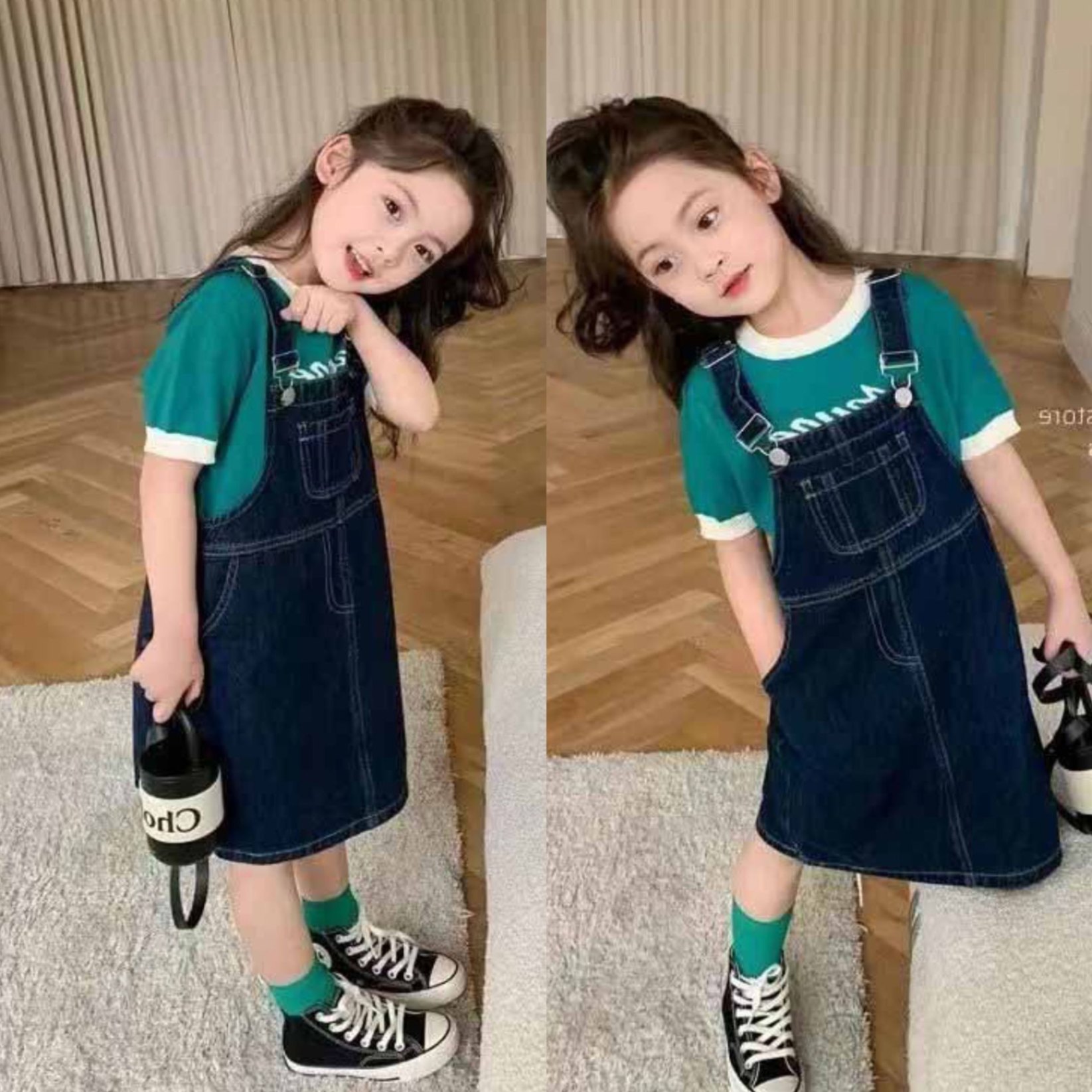 24HH141.12 - VÁY YẾM DENIM CHO BÉ GÁI