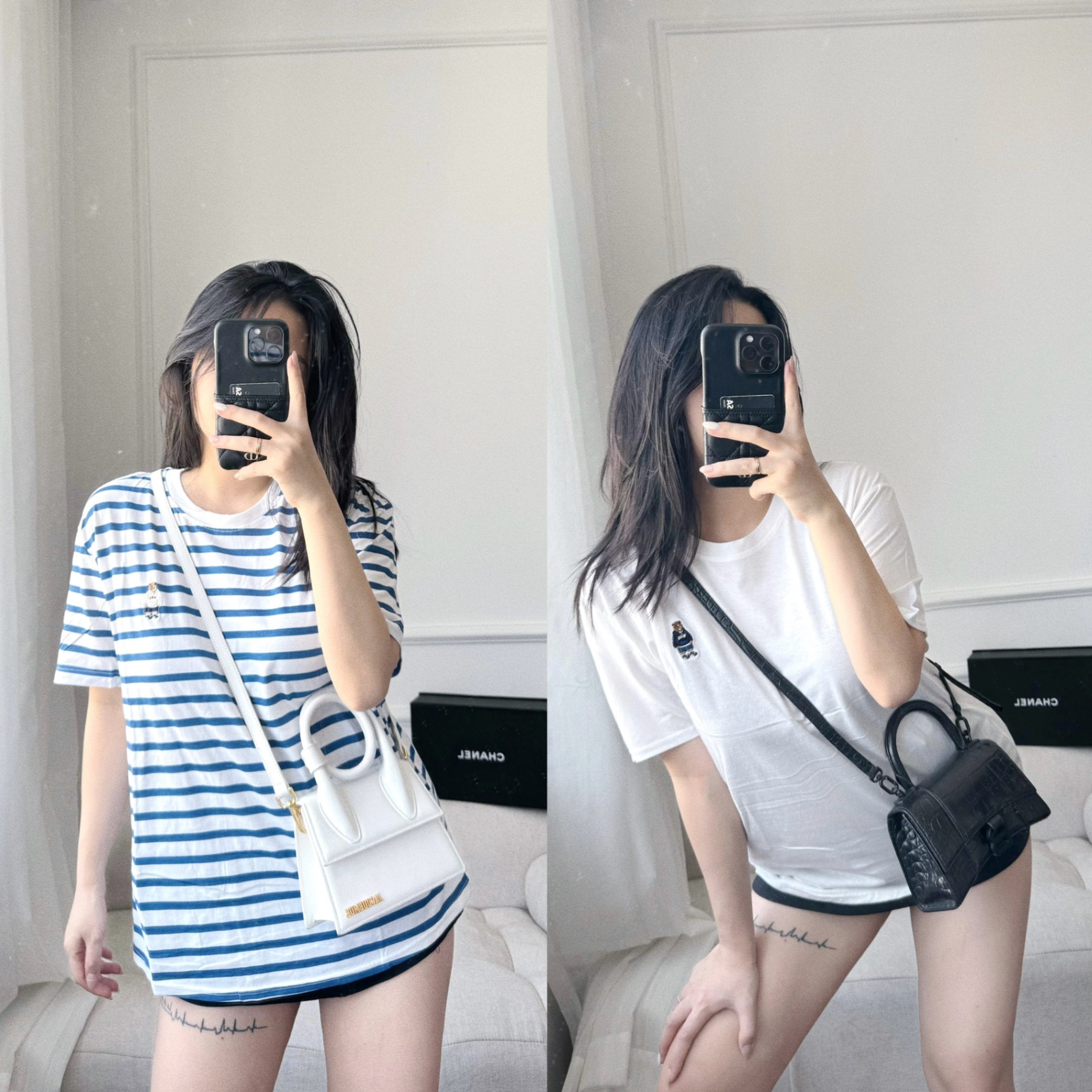 HAX2410 - SET 2 ÁO TRẮNG KẺ GẤU WHO FORM RỘNG CỰC CHẤT