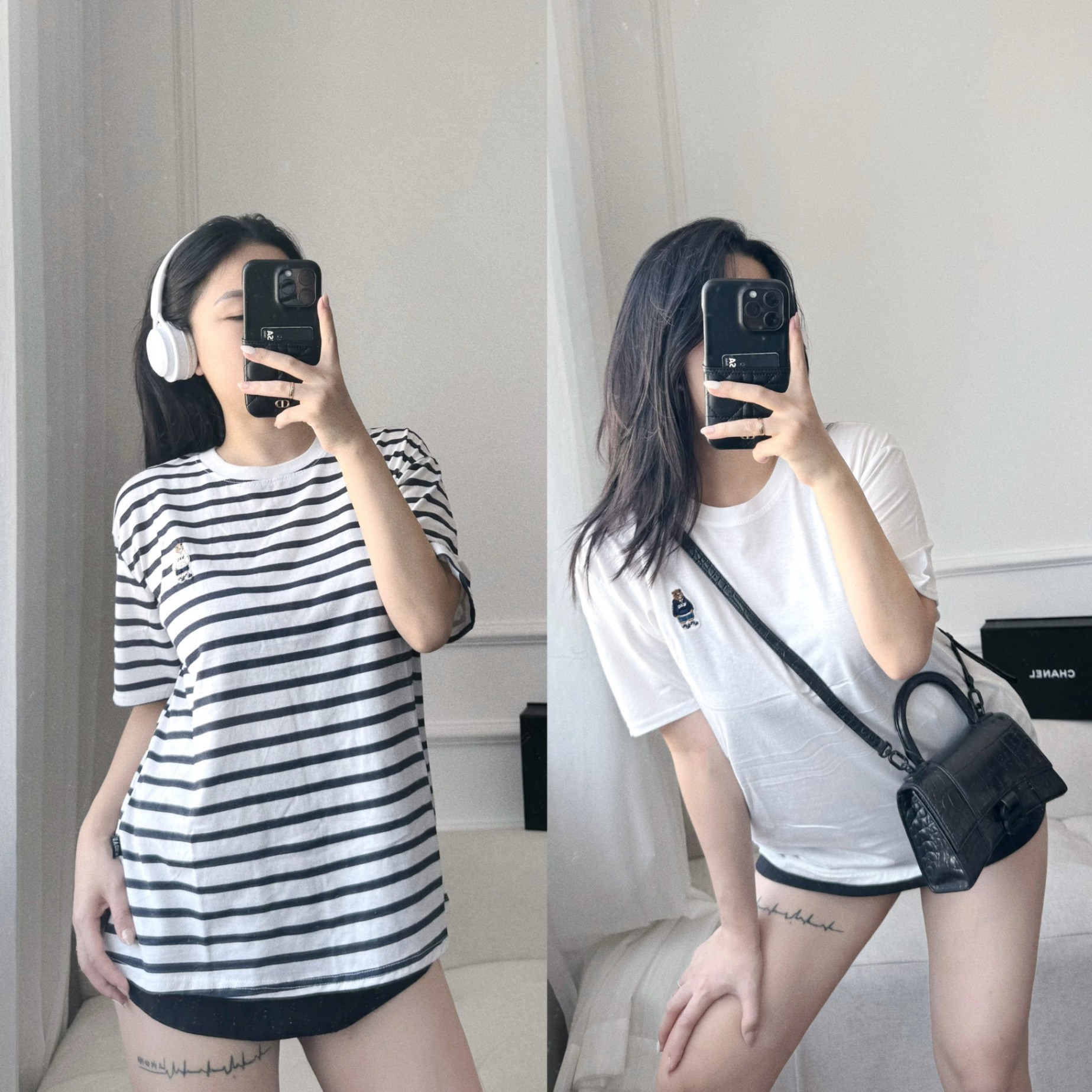 HAX2410 - SET 2 ÁO TRẮNG KẺ GẤU WHO FORM RỘNG CỰC CHẤT