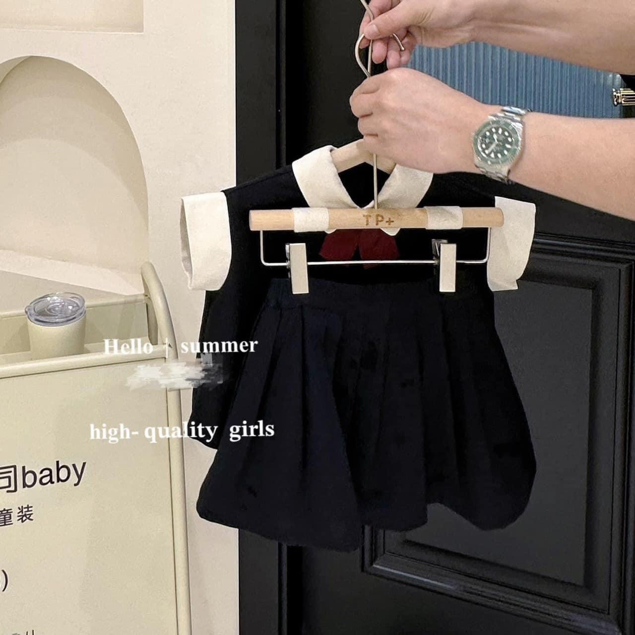 HAX2403 - SÉT VÁY XẾP LY PHỐI CỔ NƠ CHO BÉ GÁI