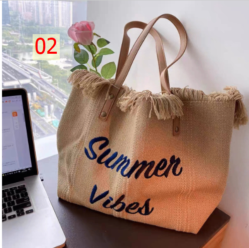 24HH53.06 - TÚI TOTE VẢI THÊU CHỮ