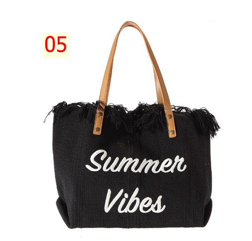 24HH53.06 - TÚI TOTE VẢI THÊU CHỮ