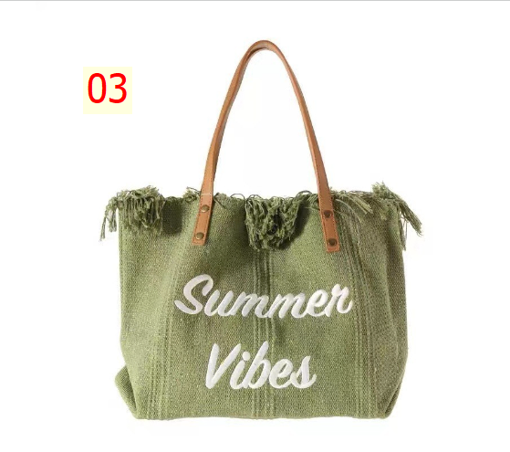 24HH53.06 - TÚI TOTE VẢI THÊU CHỮ