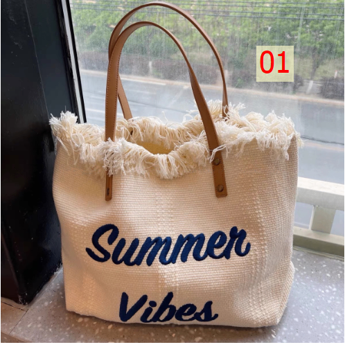 24HH53.06 - TÚI TOTE VẢI THÊU CHỮ