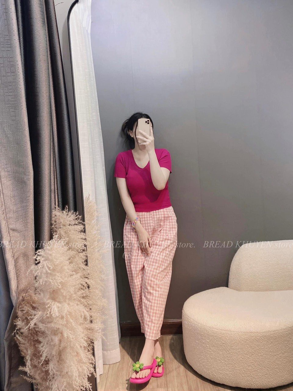 24HAVN06.103 - QUẦN MUJI THÔ HOẠ TIẾT KẺ CHẤM BI