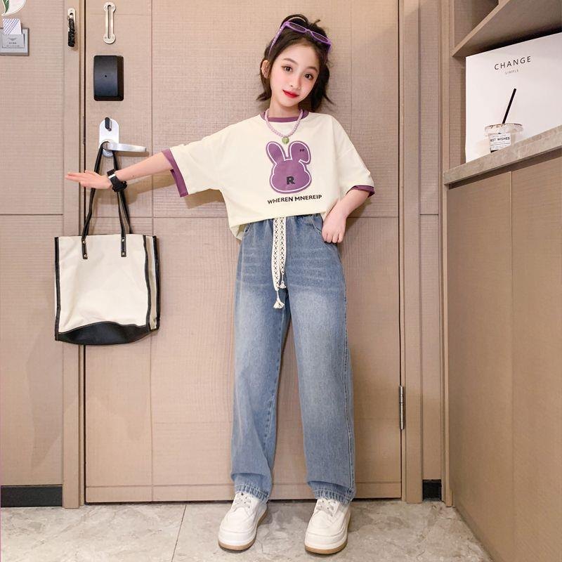 24HH133.03 - SET ÁO HÌNH THỎ + JEAN XUÔNG BÉ GÁI