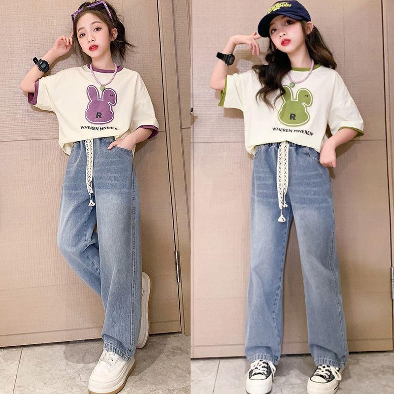 24HH133.03 - SET ÁO HÌNH THỎ + JEAN XUÔNG BÉ GÁI