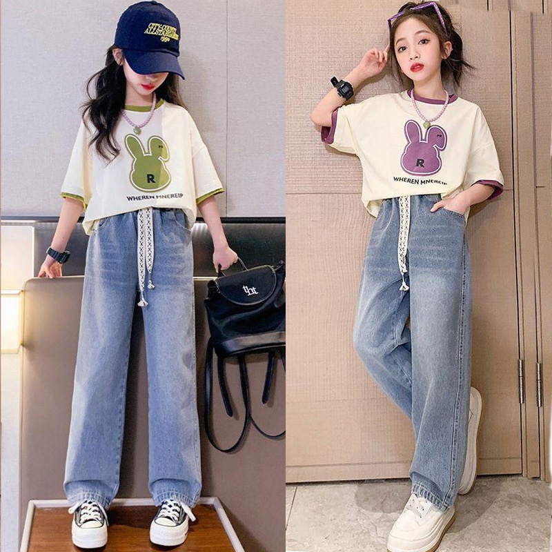 24HH133.03 - SET ÁO HÌNH THỎ + JEAN XUÔNG BÉ GÁI