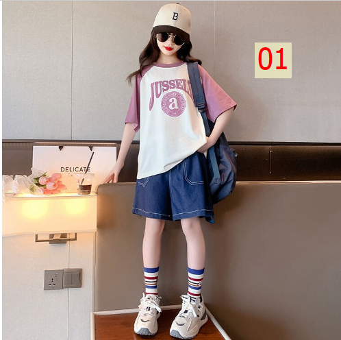 24HA143.08 - SET BỘ ÁO PHÔNG QUẦN JEAN BÉ GÁI