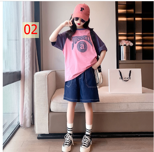 24HA143.08 - SET BỘ ÁO PHÔNG QUẦN JEAN BÉ GÁI