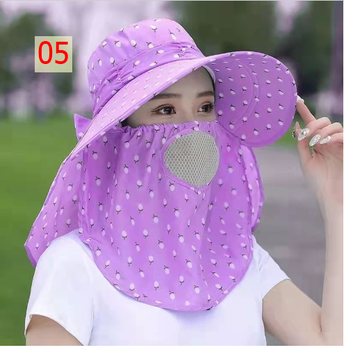 24HA153.01 - MŨ CHỐNG NẮNG KÈM KHẨU TRANG HOẠ TIẾT HOA