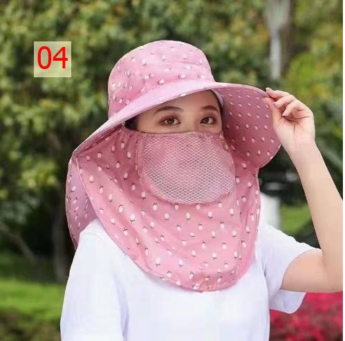 24HA153.01 - MŨ CHỐNG NẮNG KÈM KHẨU TRANG HOẠ TIẾT HOA