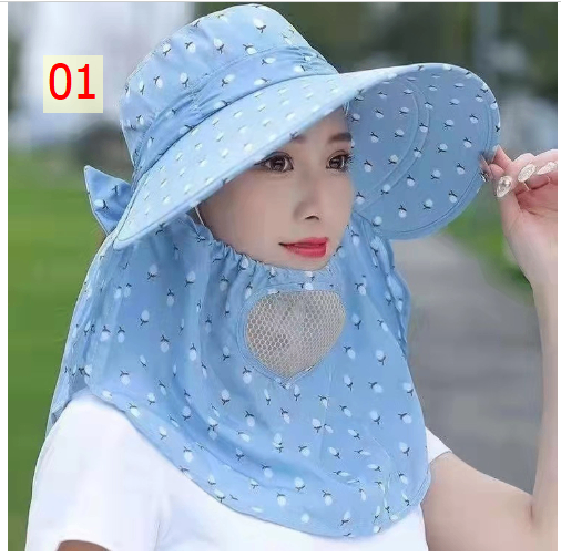 24HA153.01 - MŨ CHỐNG NẮNG KÈM KHẨU TRANG HOẠ TIẾT HOA