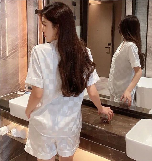 24HH163.10 - SET BỘ LỤA IN CHÌM CARO QC