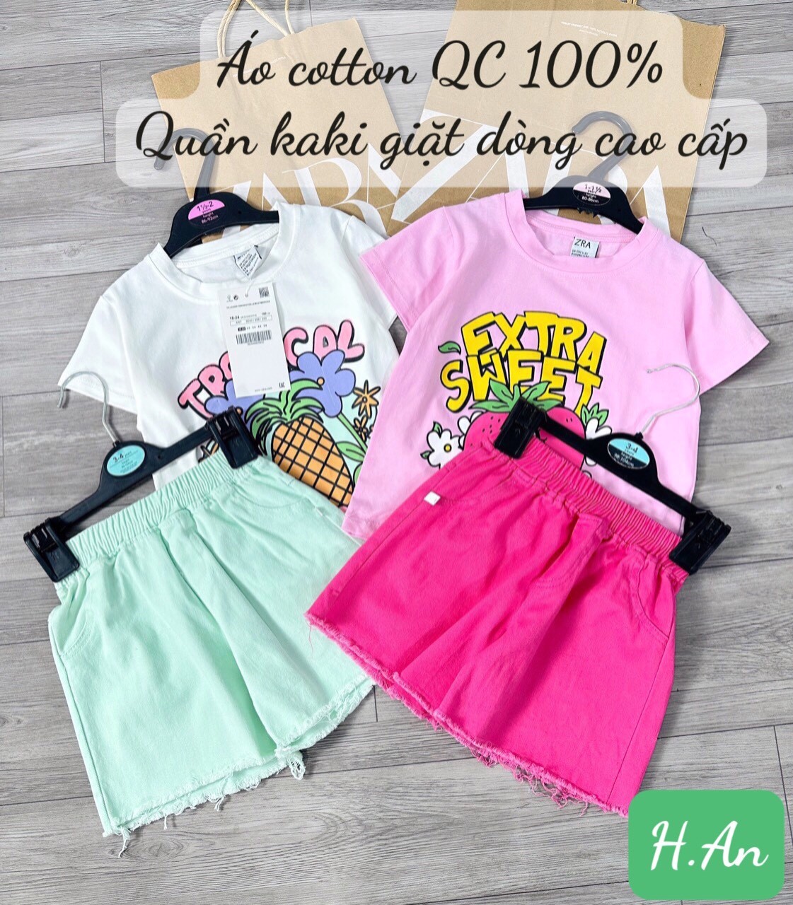 24HAVN01.54 - SÉT ÁO PHÔNG QUẦN KAKI 2M TRÁI CÂY BÉ GÁI