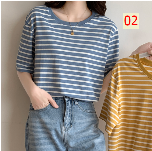 24HA233.03 - ÁO THUN KẺ NGANG NỮ