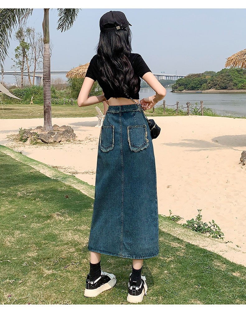24HH253.08 -CHÂN VÁY JEANS XẺ ĐÙI HACK DÁNG