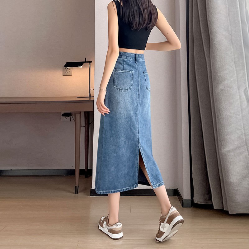24HH313.04 -CHÂN VÁY JEANS DÁNG DÀI NỮ