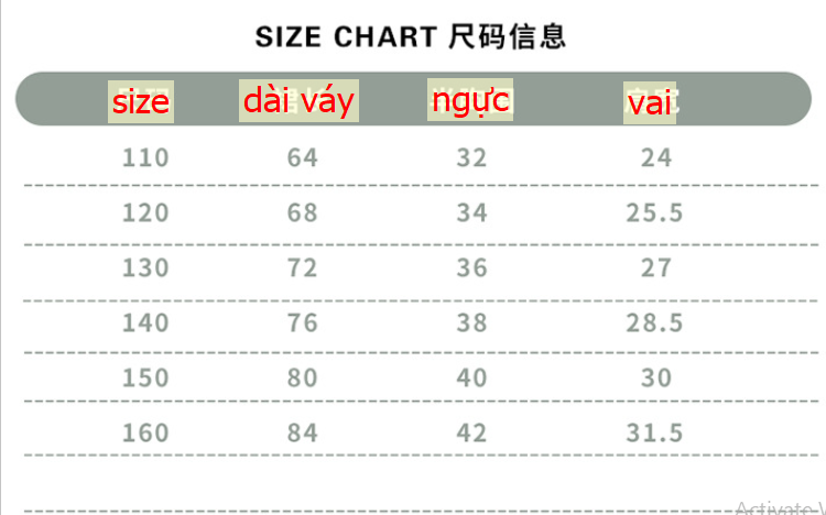 24HA14.13 - VÁY BÉ GÁI SIZE ĐẠI ĐÍNH NGỌC